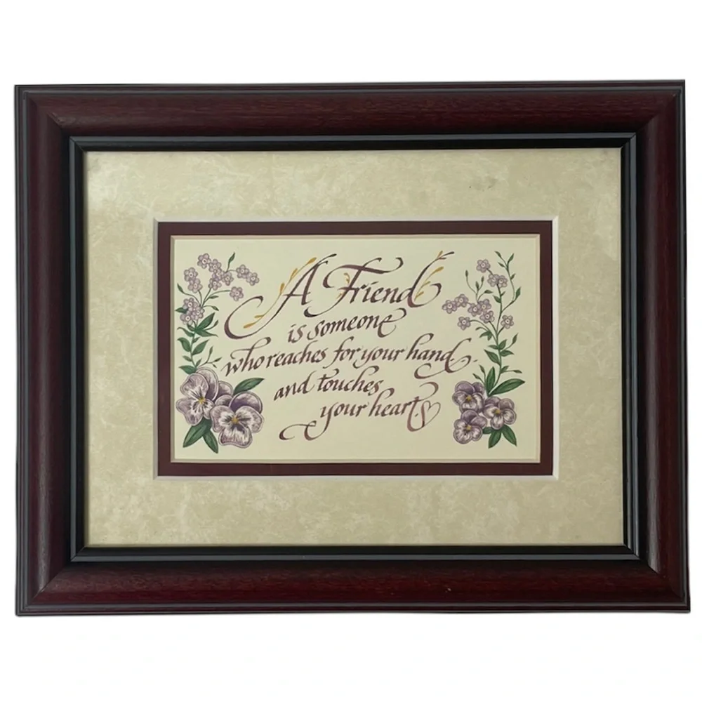 Friendship Picture Wood Framed Art Friendship Gift Flowers Ivory Lavender Brown